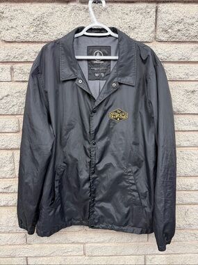 Volcom Black Windbreaker Jacket with Yellow Patch
